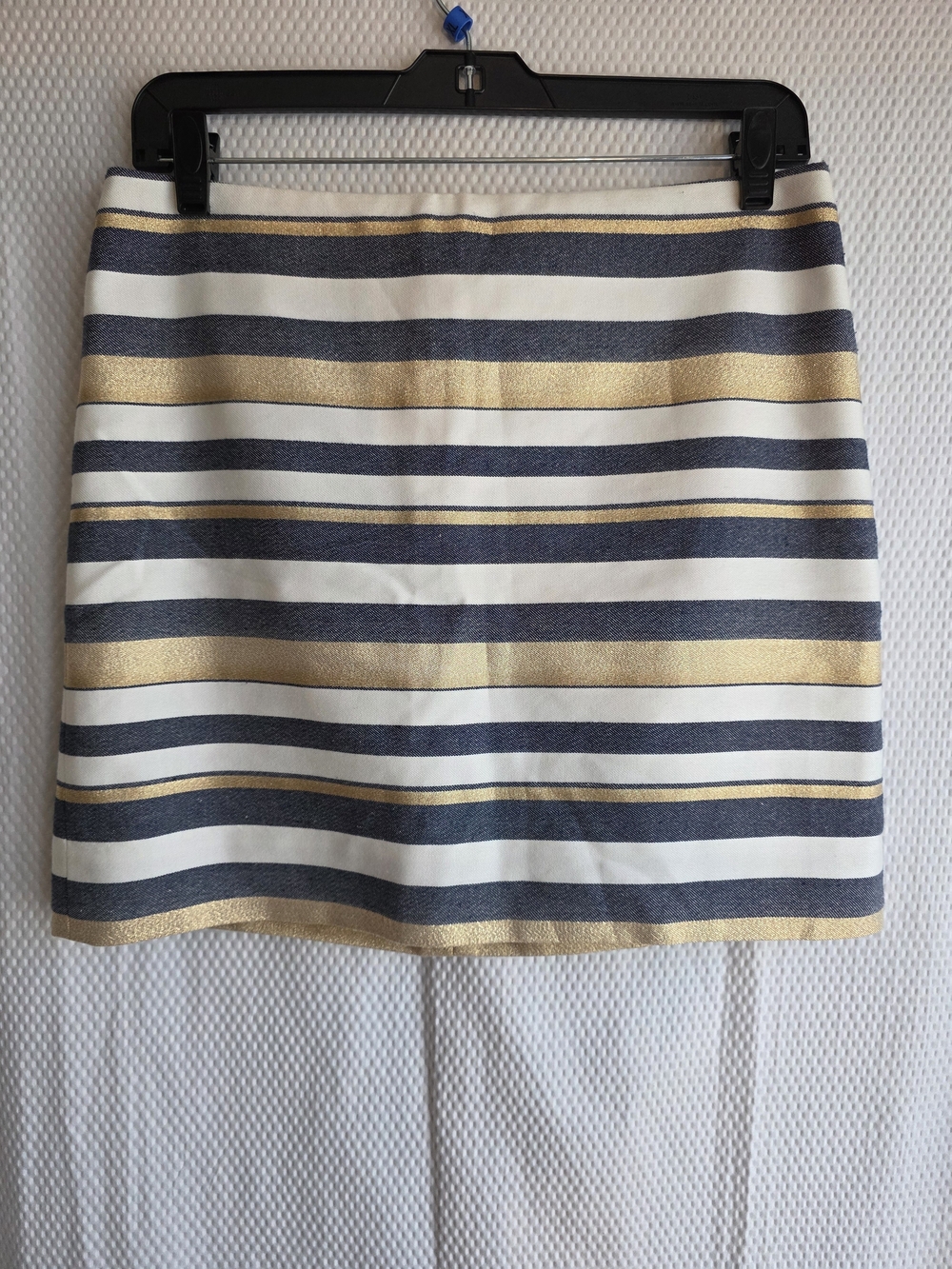 J. Crew Navy, Gold and White Striped Mini Skirt Size M